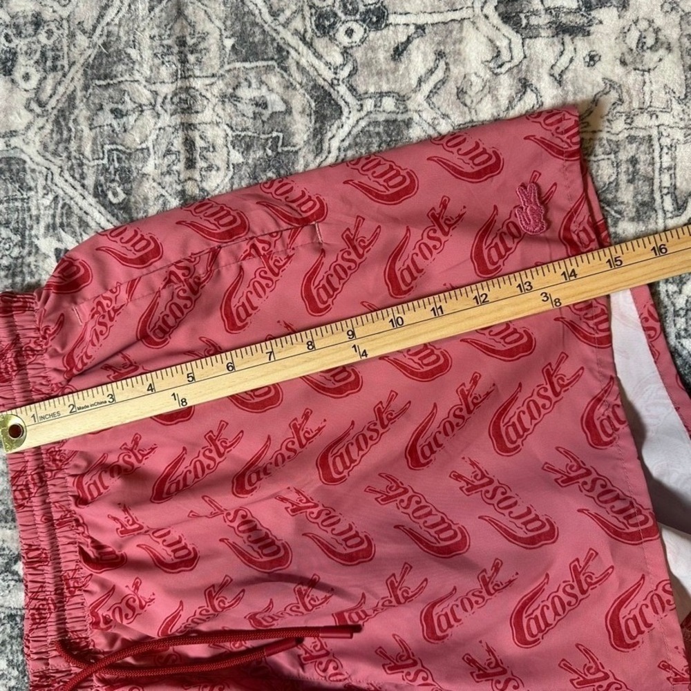 Lacoste Script Logo Print Swim Trunks Pink Lighthouse Red XL Board Shorts - Picture 4 of 8